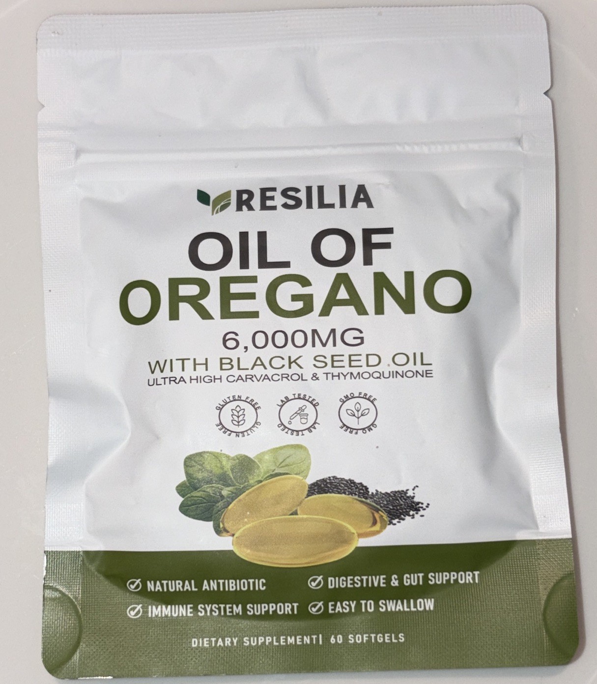 Resilia Oil of Oregano 6000mg + Black Seed Oil Softgels 60 Gut & Immune