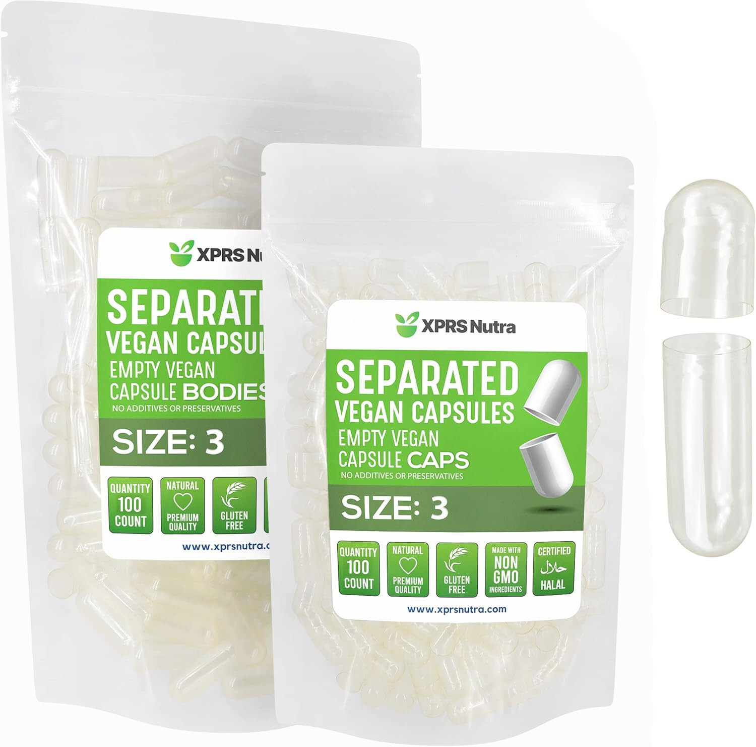 Size 3 Separated Clear Empty Vegan Capsules Veggie Caps Kosher Vegi Pills