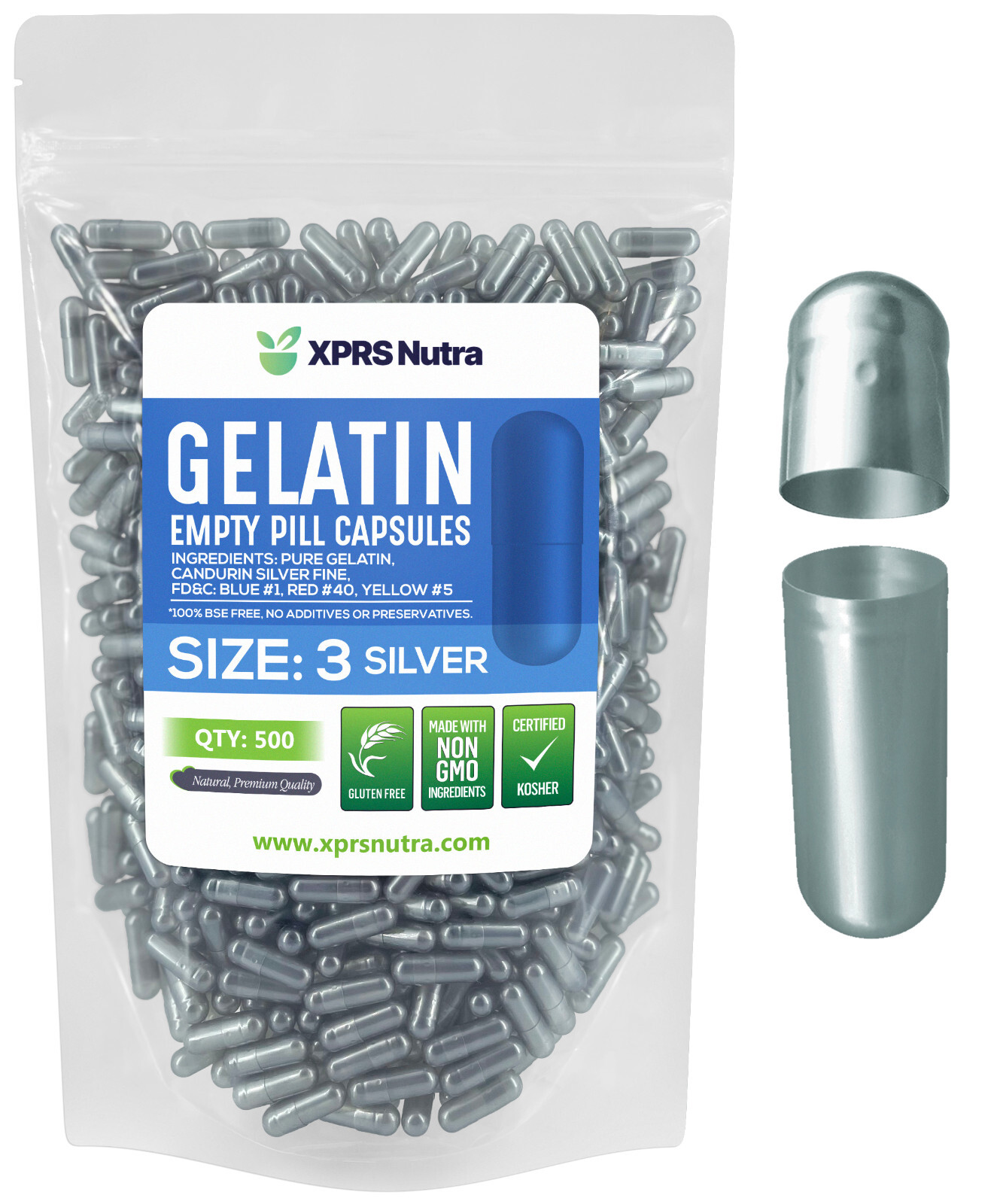 Capsules Express- Size 3 Silver Empty Gelatin Capsules Gelcap Kosher Caps Pill