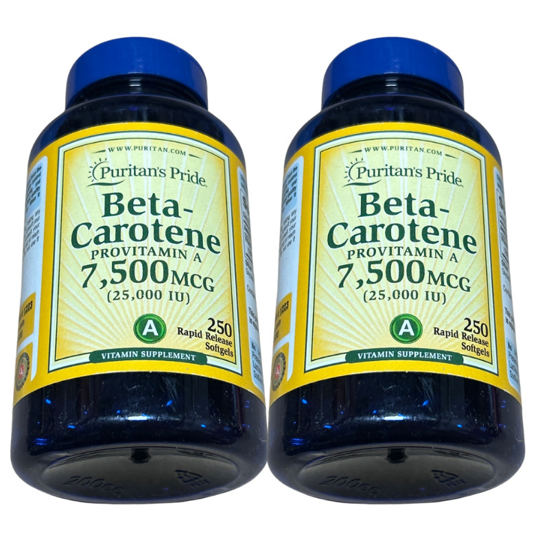 2 Pack Puritan’s Pride Beta-Carotene 25000 IU 250 Softgels Vitamin A Supplements