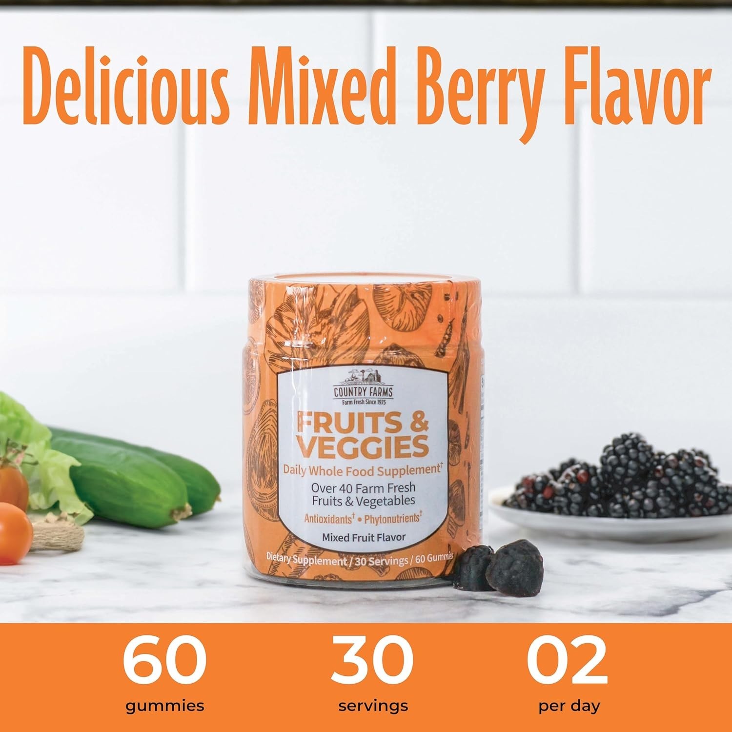 Fruits and Veggies Gummies, with over 40 Farm Fresh Fruits & Vegetables, Packed