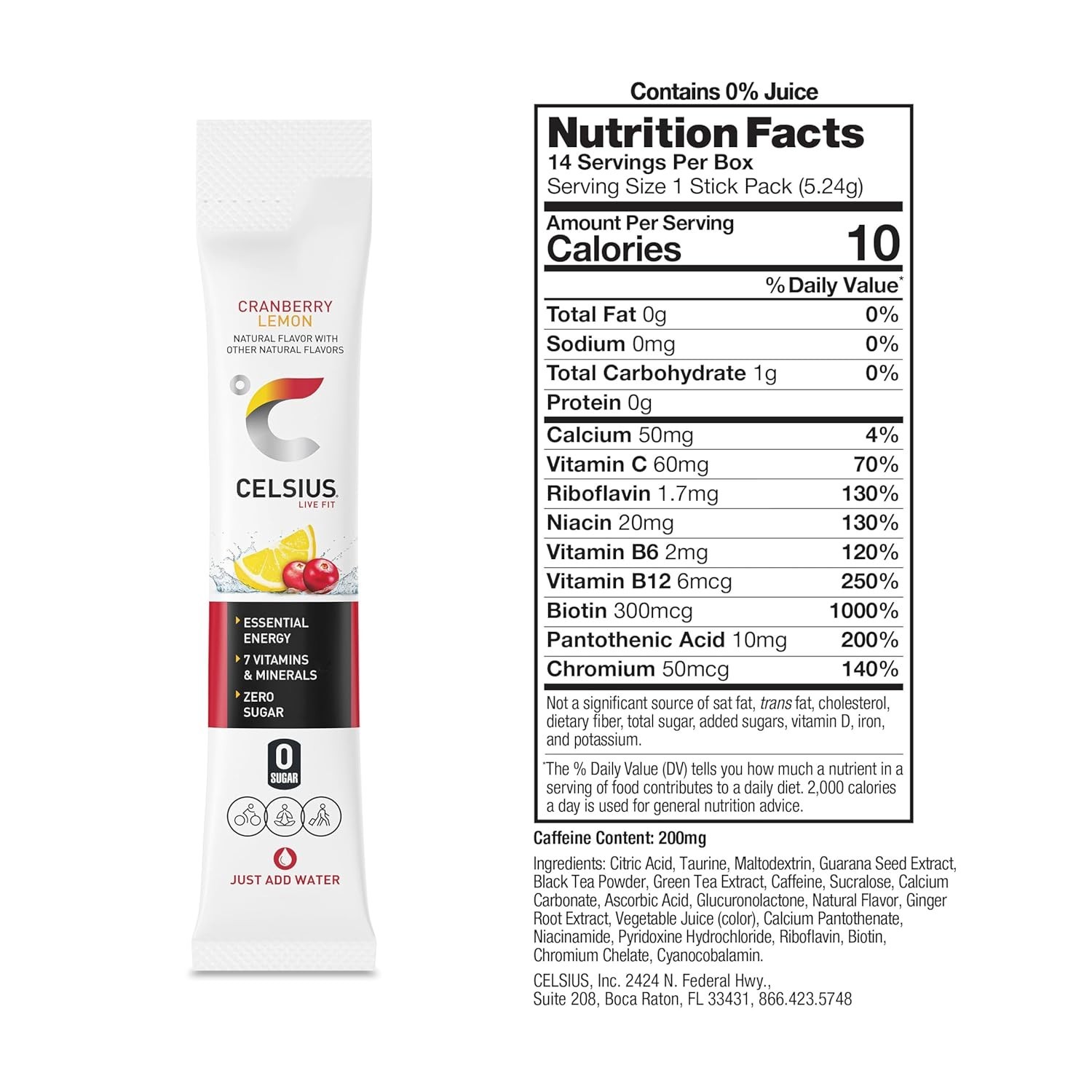 Cranberry Lemon Sugar-Free Energy Powder Mix – 14 Sticks for Active Lifestyle