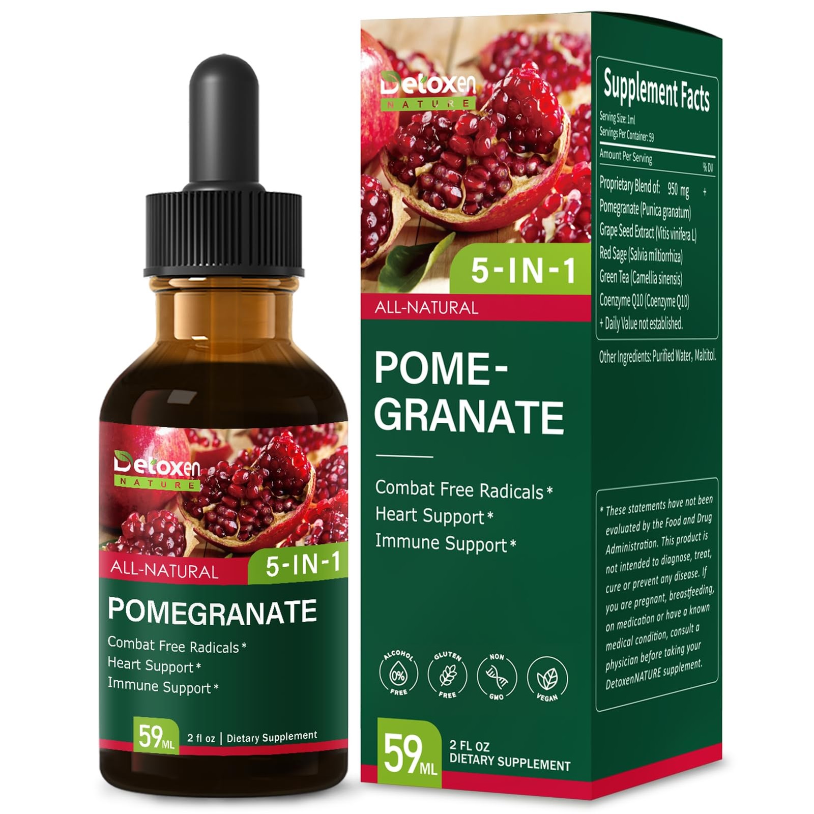 DetoxenNATURE Organic Pomegranate Extract Liquid Tincture 2 Fl Oz (Pack of 1)