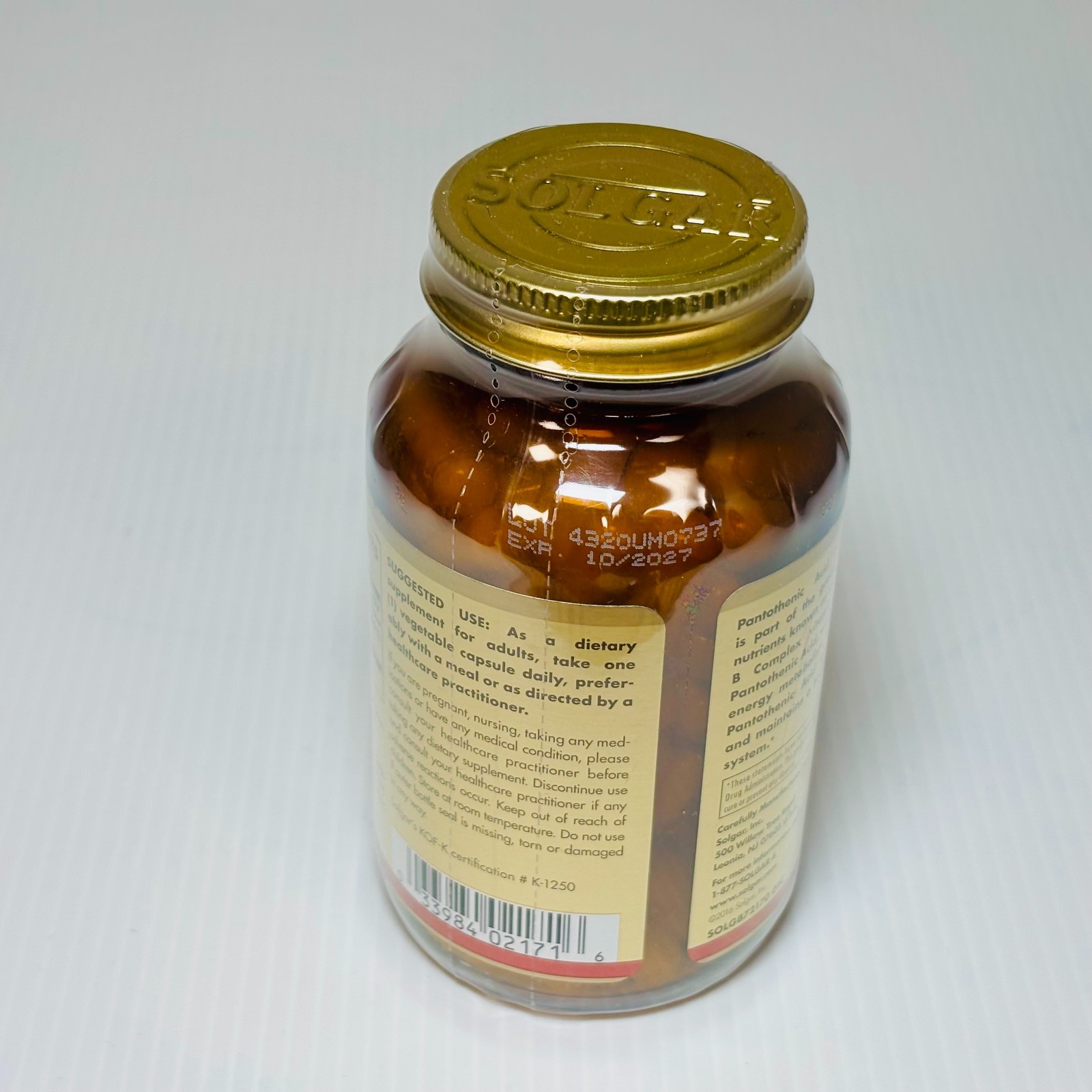Solgar Pantothenic Acid 550mg 100 Veg Capsules New/Sealed Exp 10/27