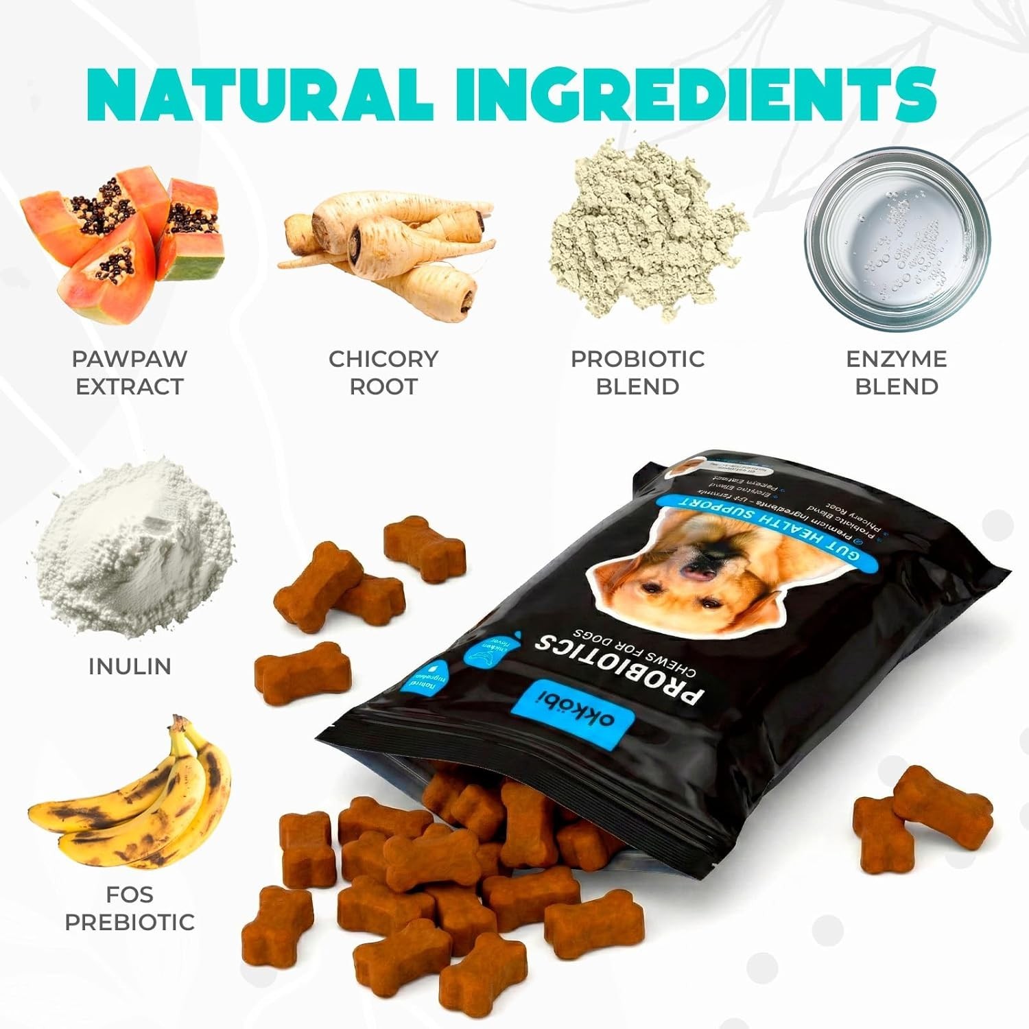 Probiotics for Dogs Chews 60 Pcs – Digestive, Gut Health & Diarrhea Support – Ch