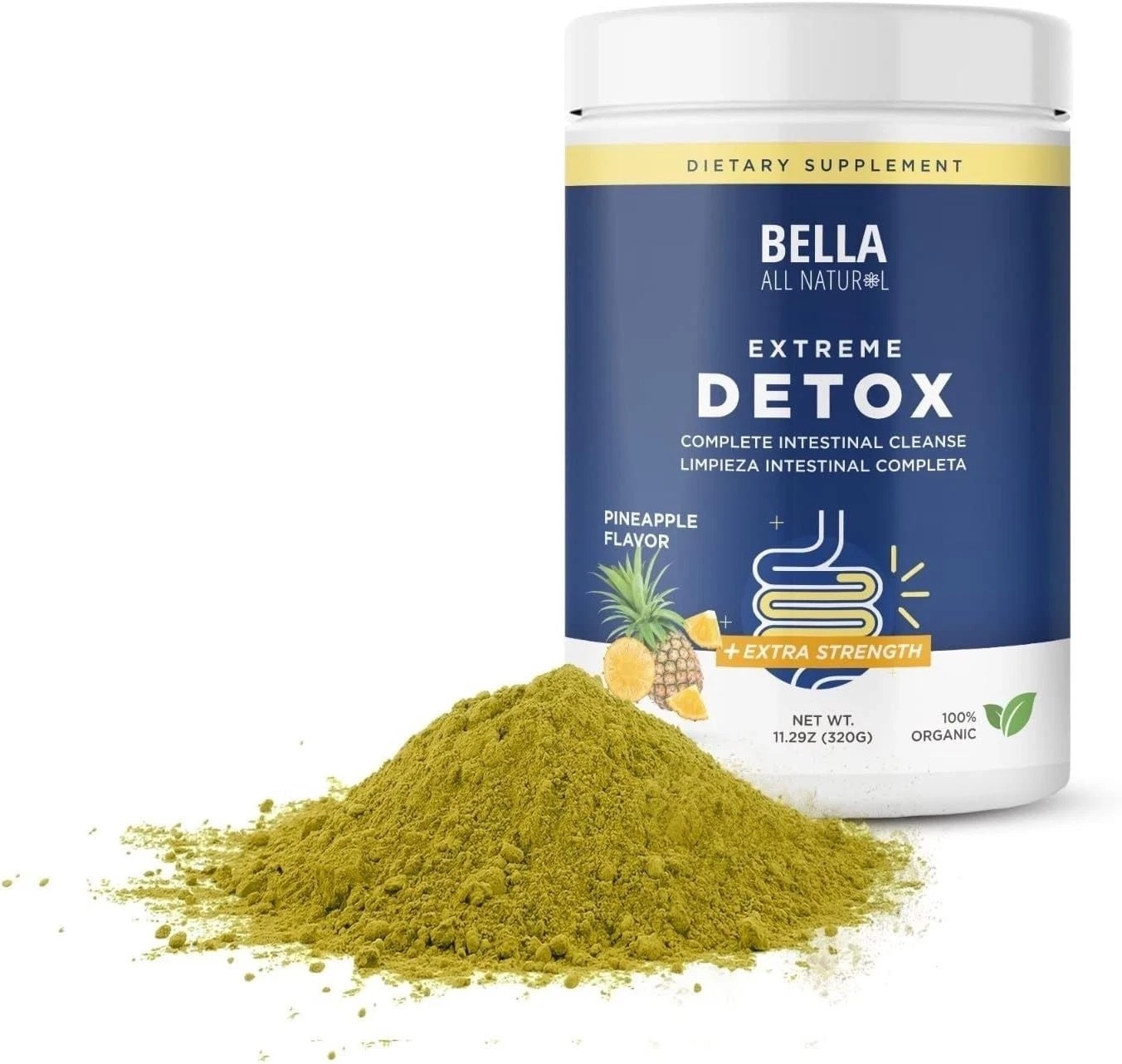 Bella All Natural Extreme Detox Powder- Pineapple Flavor Cleanse Support 400can