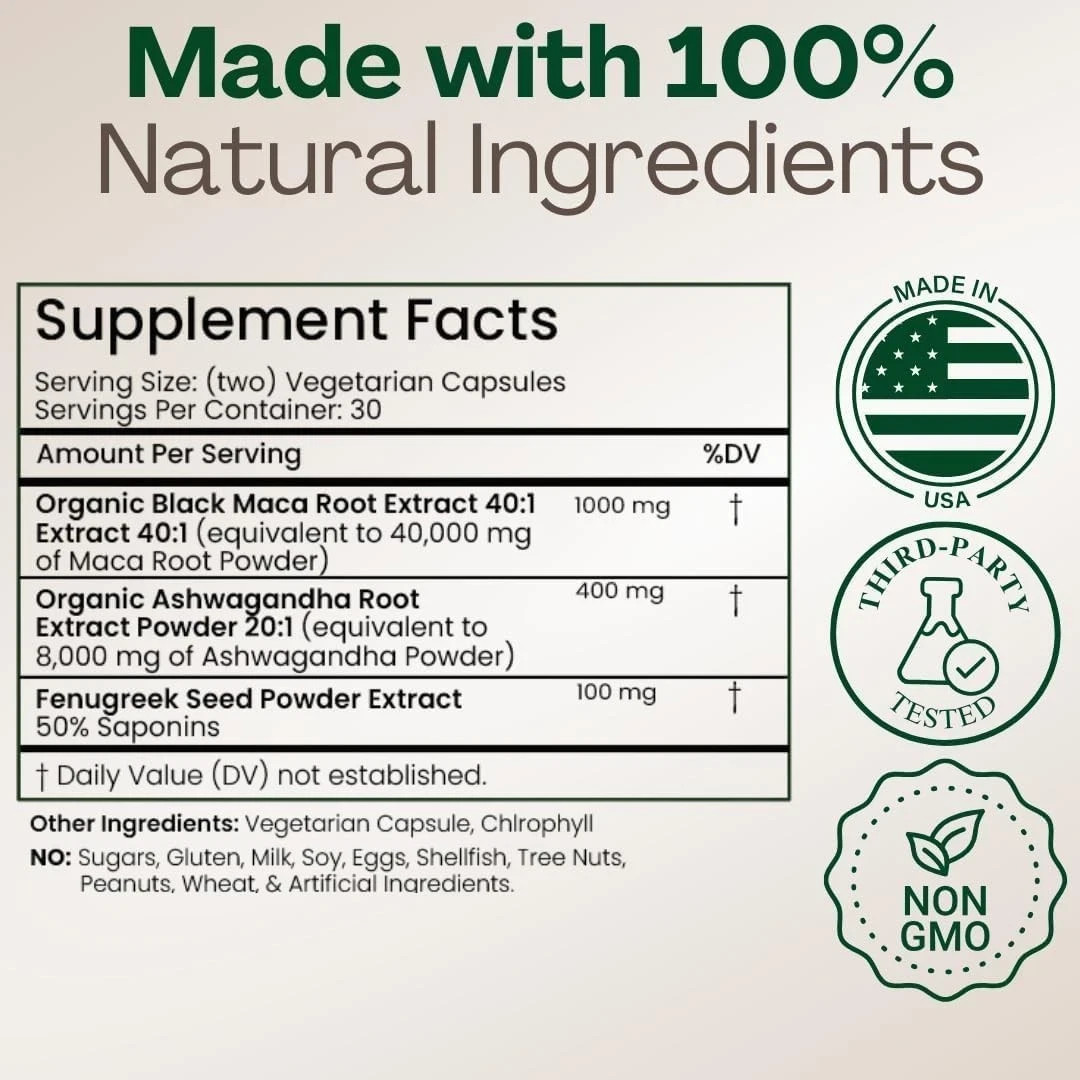 MACAPLUS+ Black Maca Root + Ashwagandha Advanced Vitality Supplement (60ct)