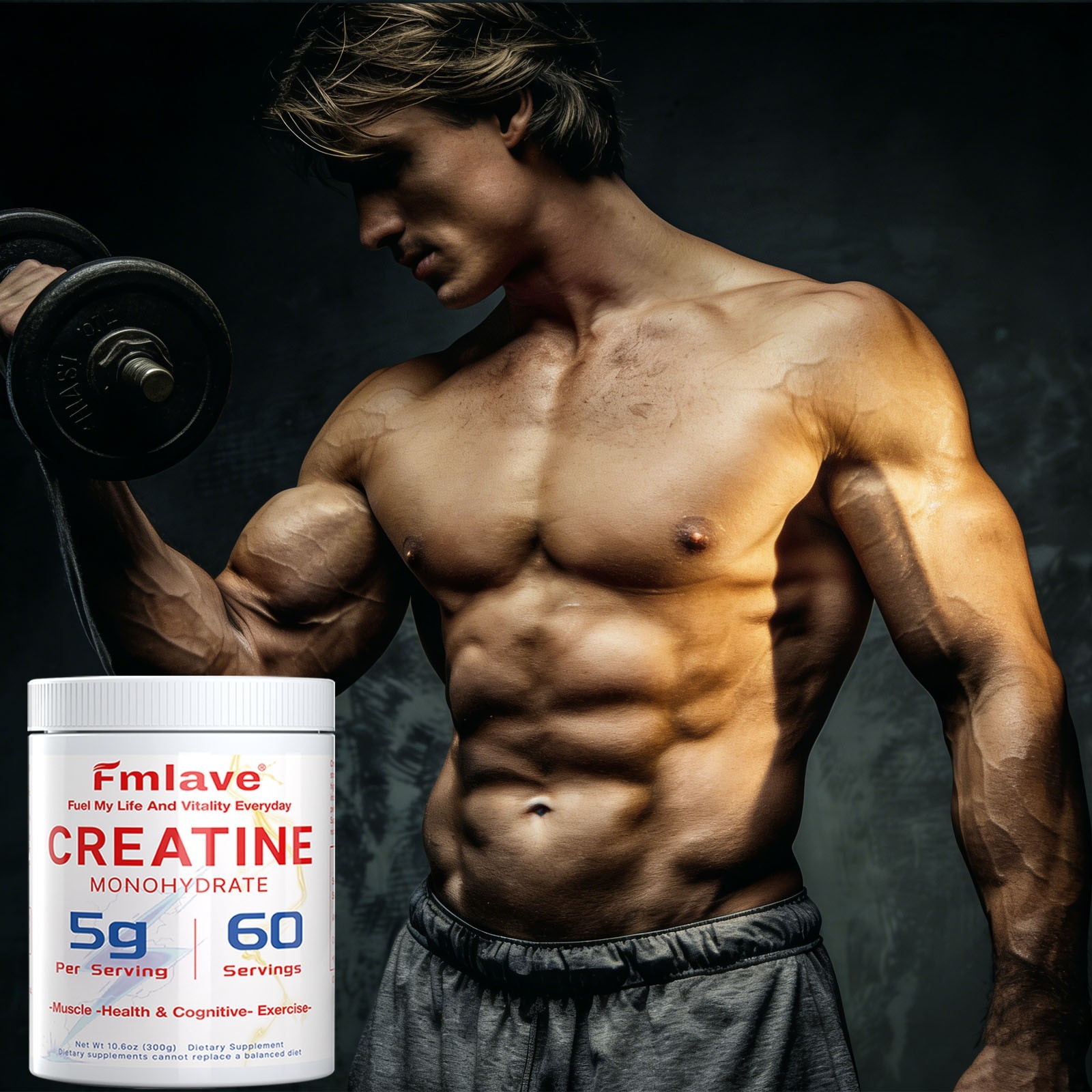 Micronized Creatine Monohydrate Powder 300g, 60 Servings, Unflavored, Non-GMO