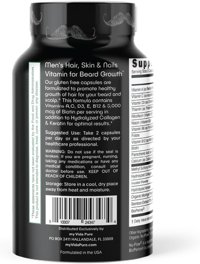 2x Beard Growth Supplement Men – Biotin Collagen Zinc Hair Skin Nails -Exp 08/25