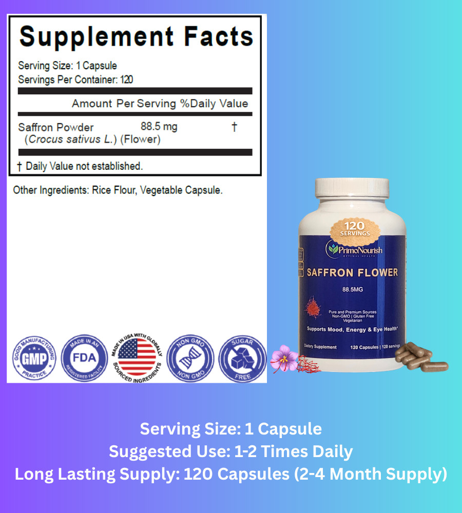 4 Bottles Authentic Saffron Extract for Mood & Focus – Large Size (480 Capsules)
