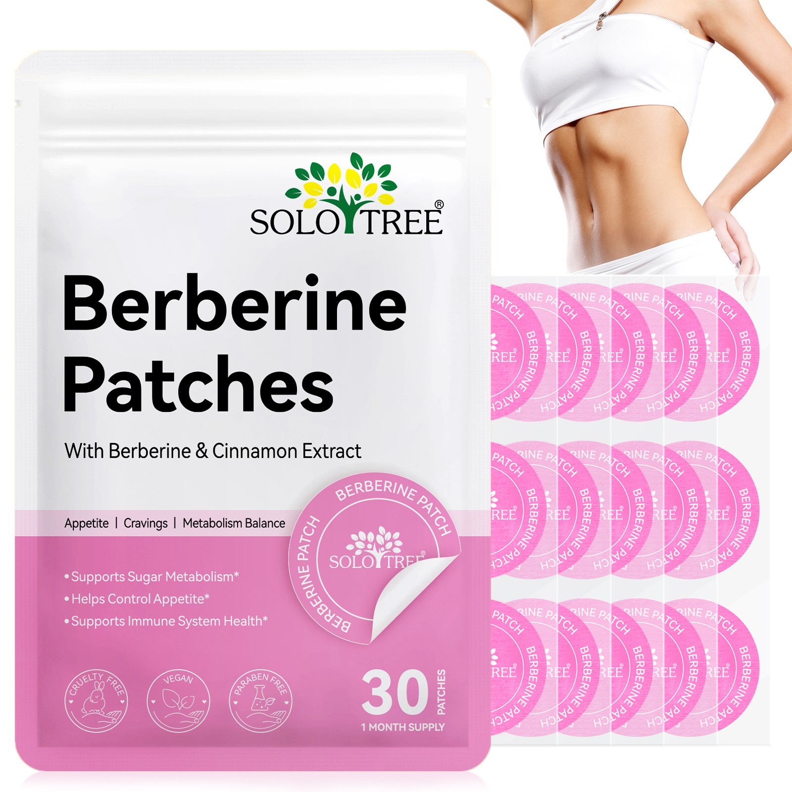 SOLOTREE Berberine Vegan Slimming Transdermal Patch Control Appetite Weight Loss