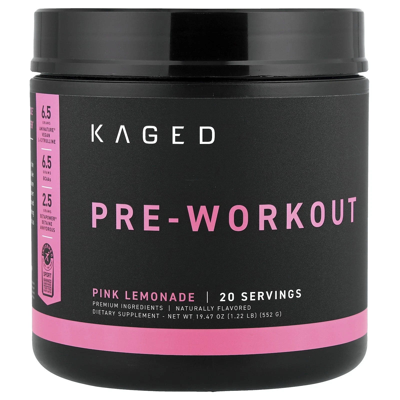 Kaged Pre-Workout, Pink Lemonade, Servings 20 expiration by 06/2026