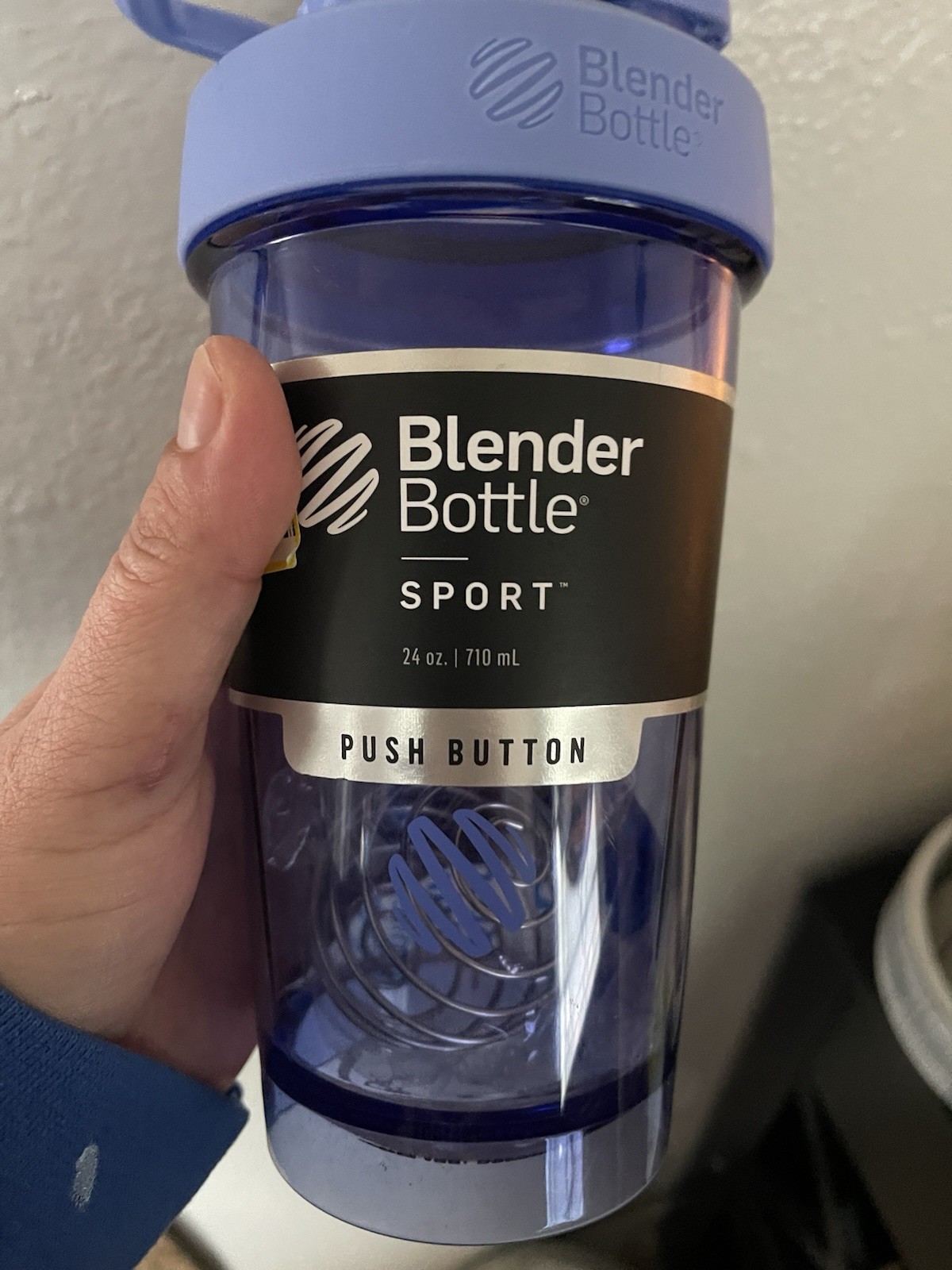 BlenderBottle Sport 24 fl oz Plastic Bottle, Blue/Clear Flip Lock, Mixing Ball
