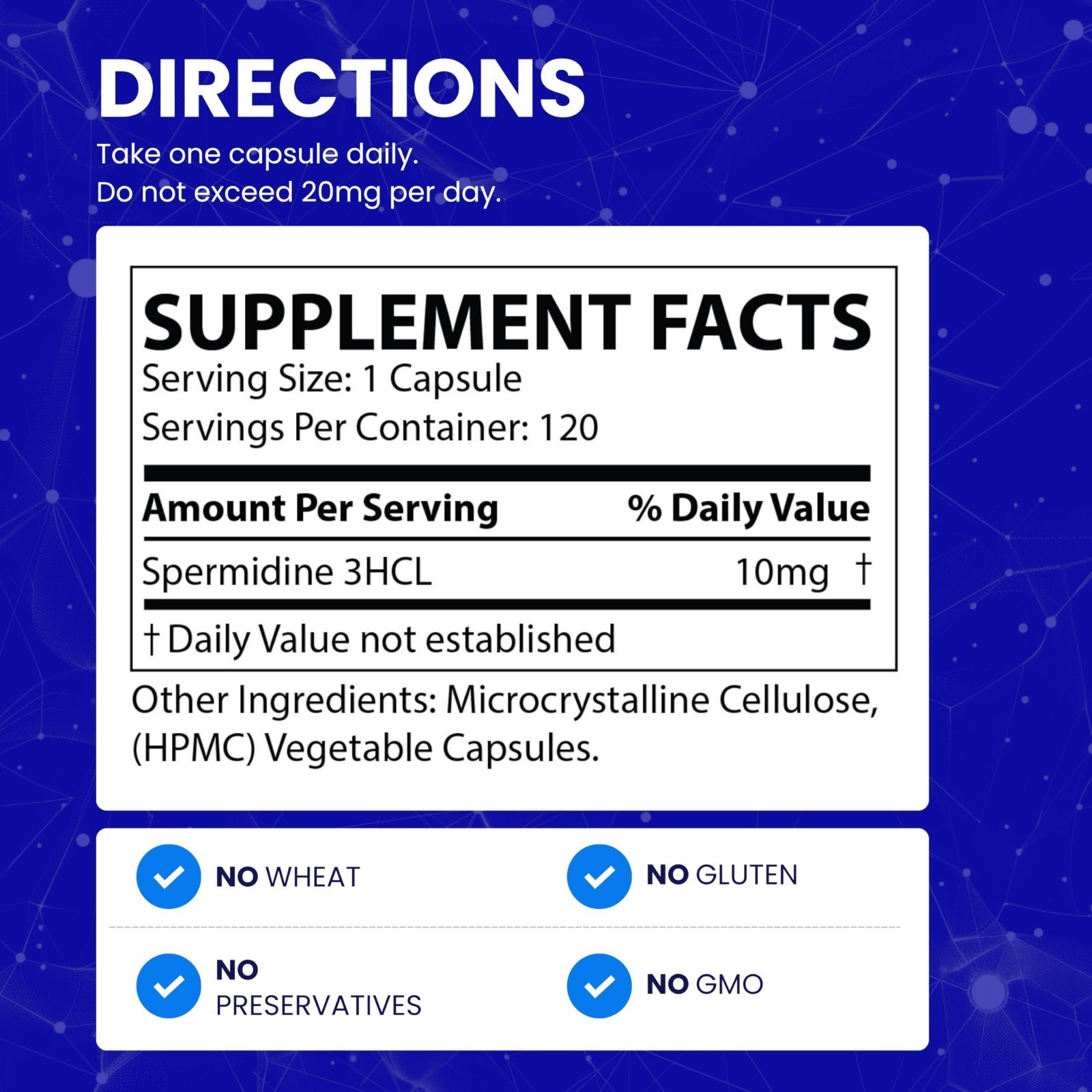 High-Potency Spermidine Supplements for Longevity, 100x Formula, Vegan, 120 Caps