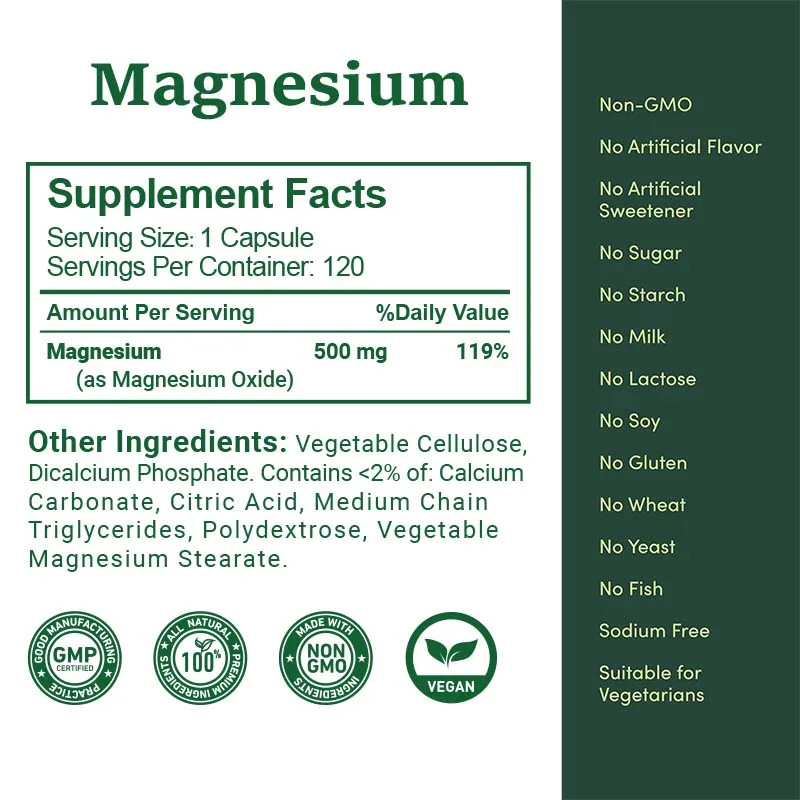 High Potency Magnesium 240pcs,Promotes Cell Growth,Supports Bone & Muscle Health