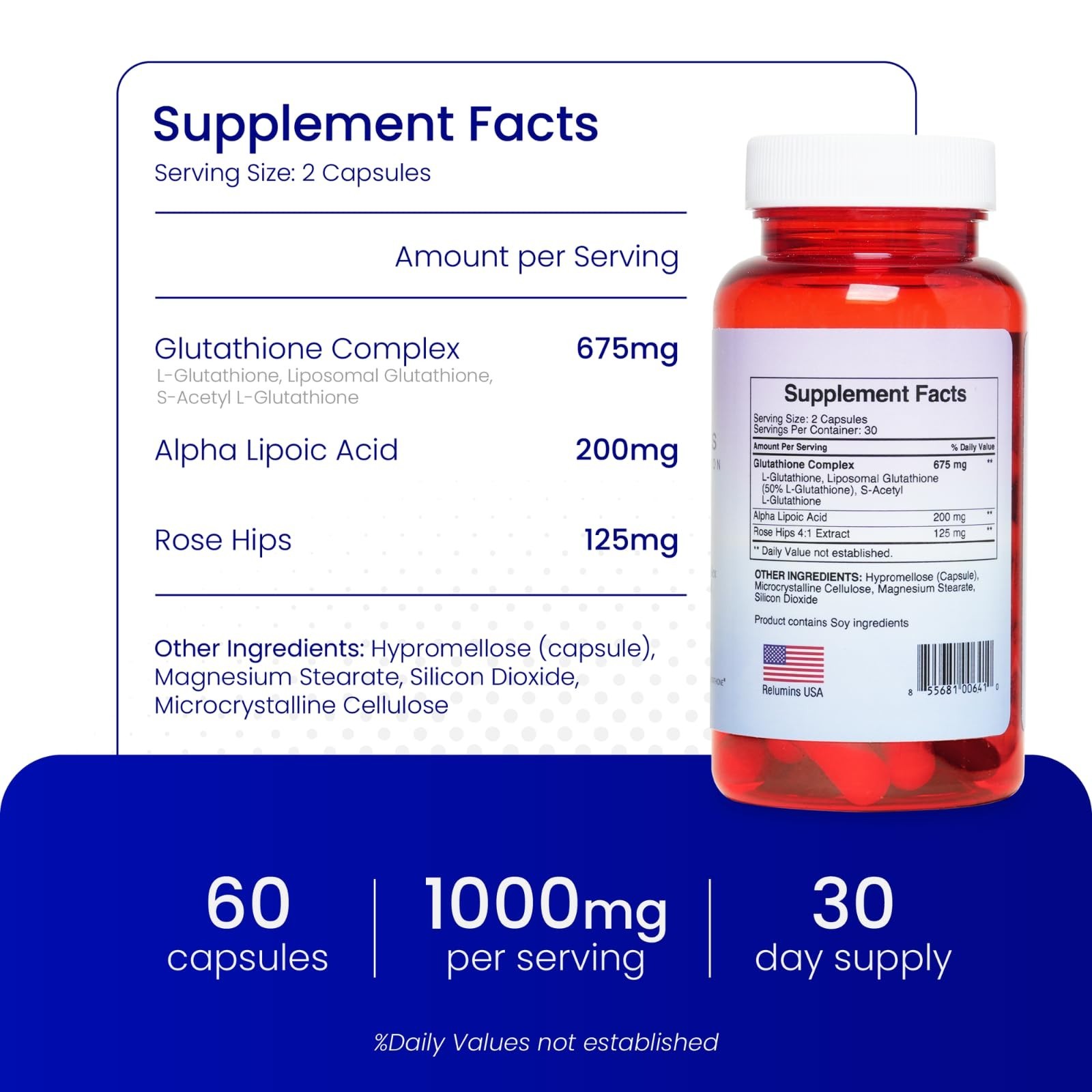 Relumins Advance Nutrition Gluta-1000 Dietary Supplement 60 Vegetarian Capsules