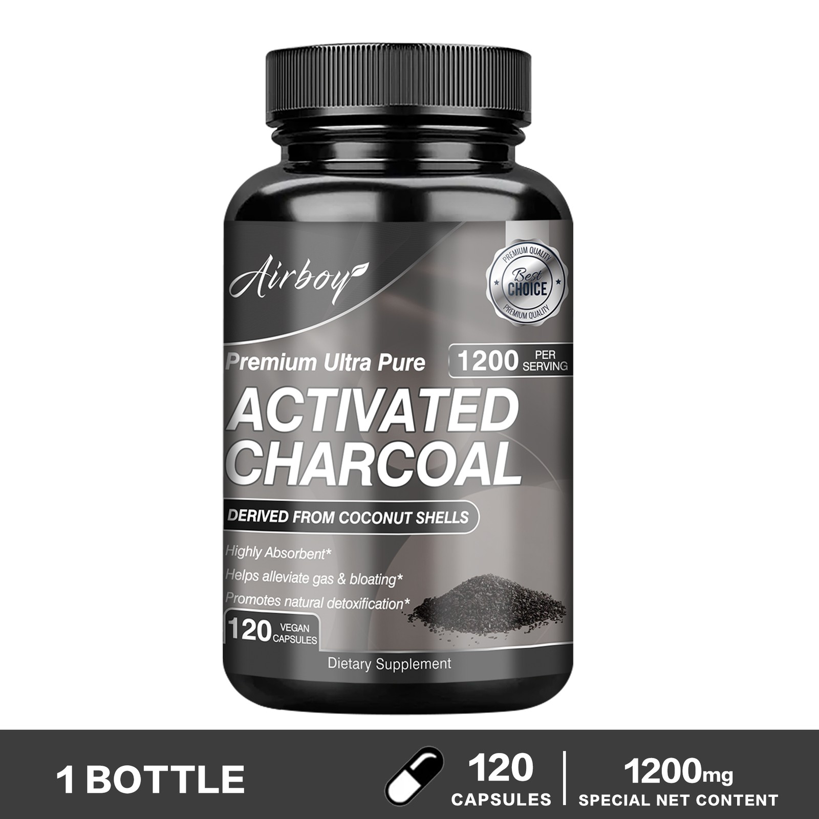 Organic Activated Charcoal Capsules 1200mg – Highly Absorbent, Detox Cleanse