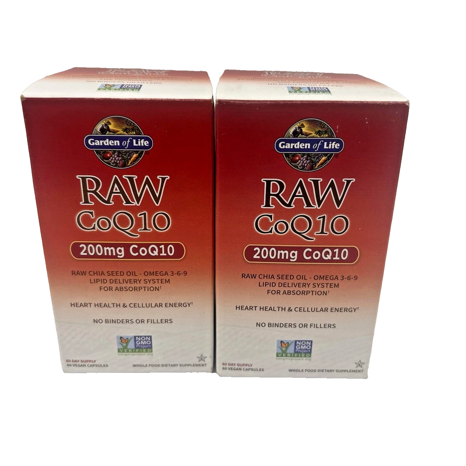 Garden of Life RAW CoQ10 200mg Vegan Capsules 60ct x 2pk Sealed BB 08/2026