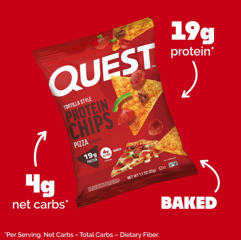 Quest Tortilla Style Protein Chips, 19g Protein,Pizza Flavor, 1.1oz Bags 4ct