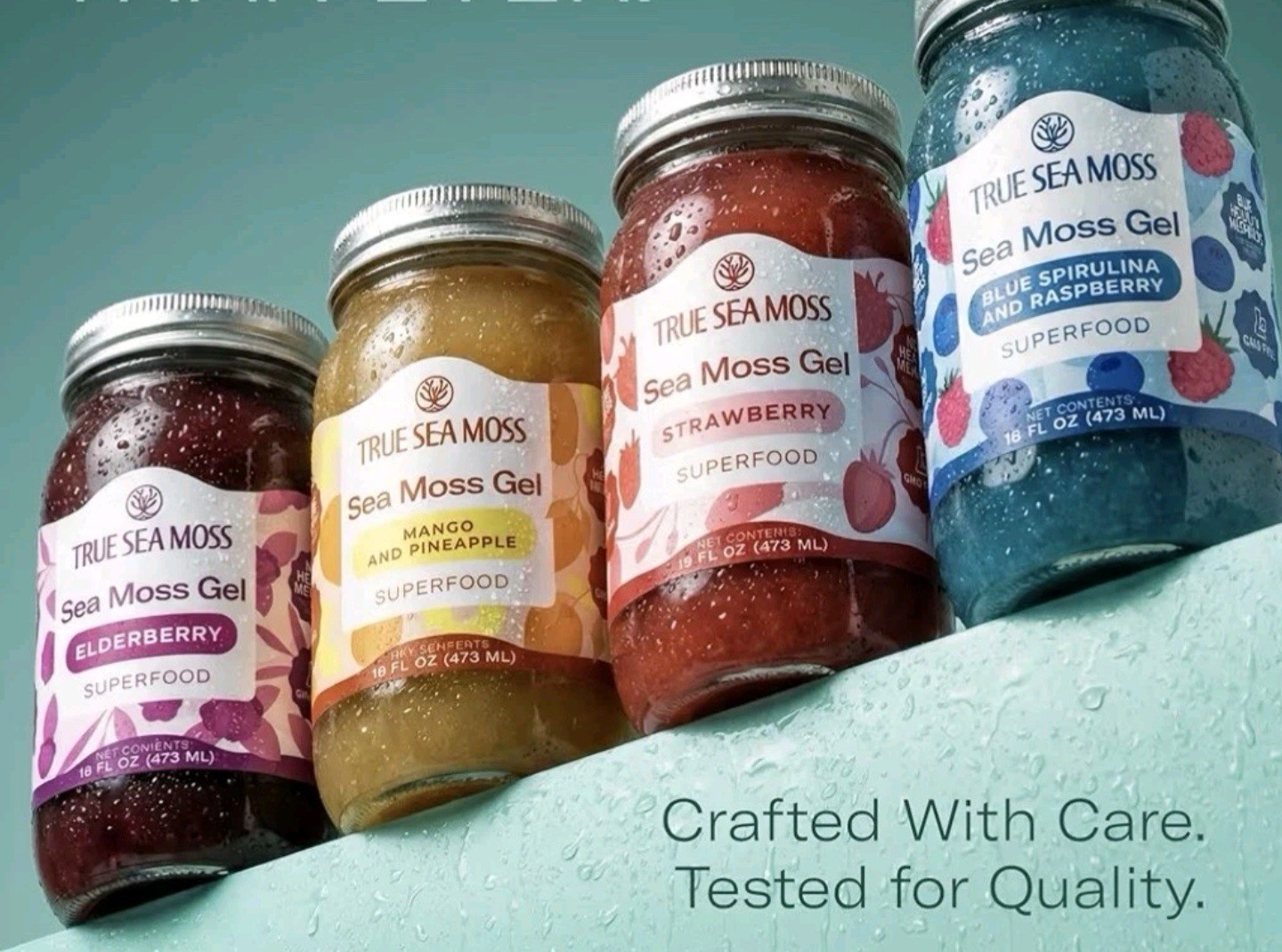 True Sea Moss Gel Combo 4 Pk Elderberry,Mango-Pineapple,strawberry & Spirulina