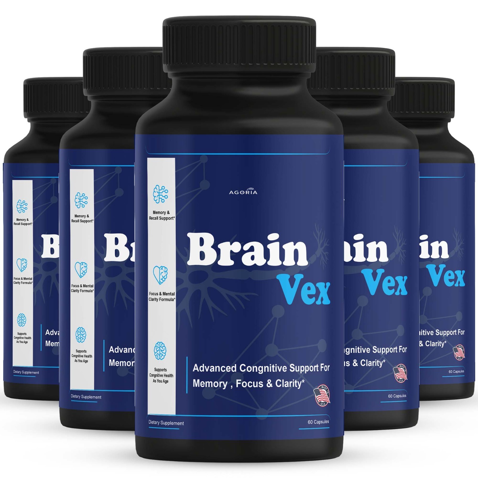 (5 Pack) BrainVex Nootropic All Natural Brain Supplement Brain Vex Capsules