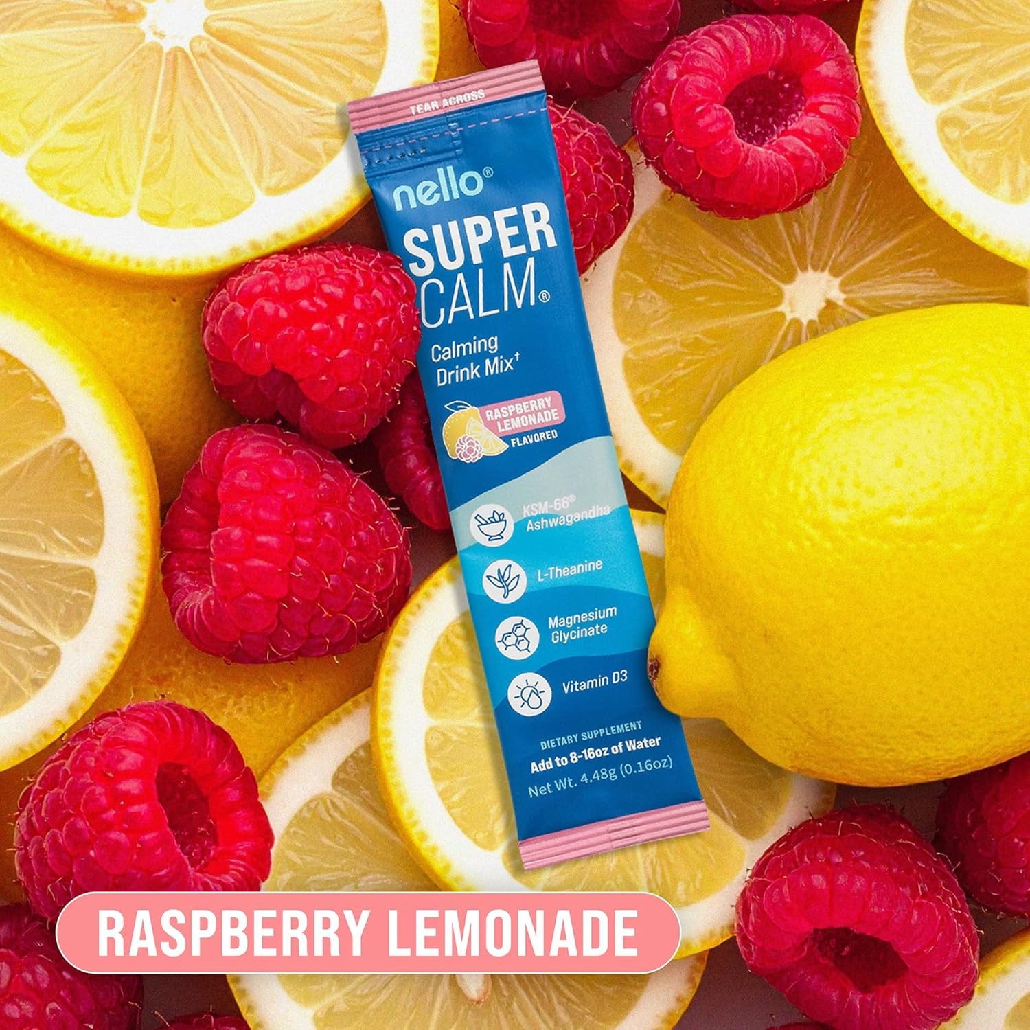 2Pk nello SUPERCALM Drink Mix Ashwagandha Magnesium Raspberry Lemonade 40 Pkts