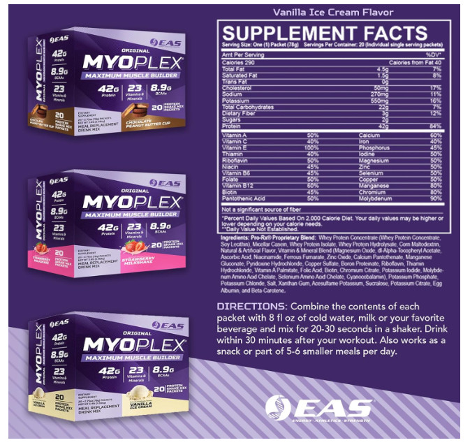 EAS Myoplex Original Strawberry Meal Replacement 42g Protein 20Pk