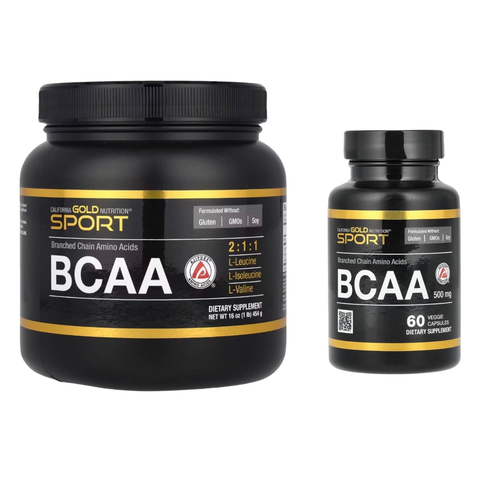CALIFORNIA GOLD NUTRITION SPORT BCAA 454g Powder + 60 Veggie Capsules Bottle