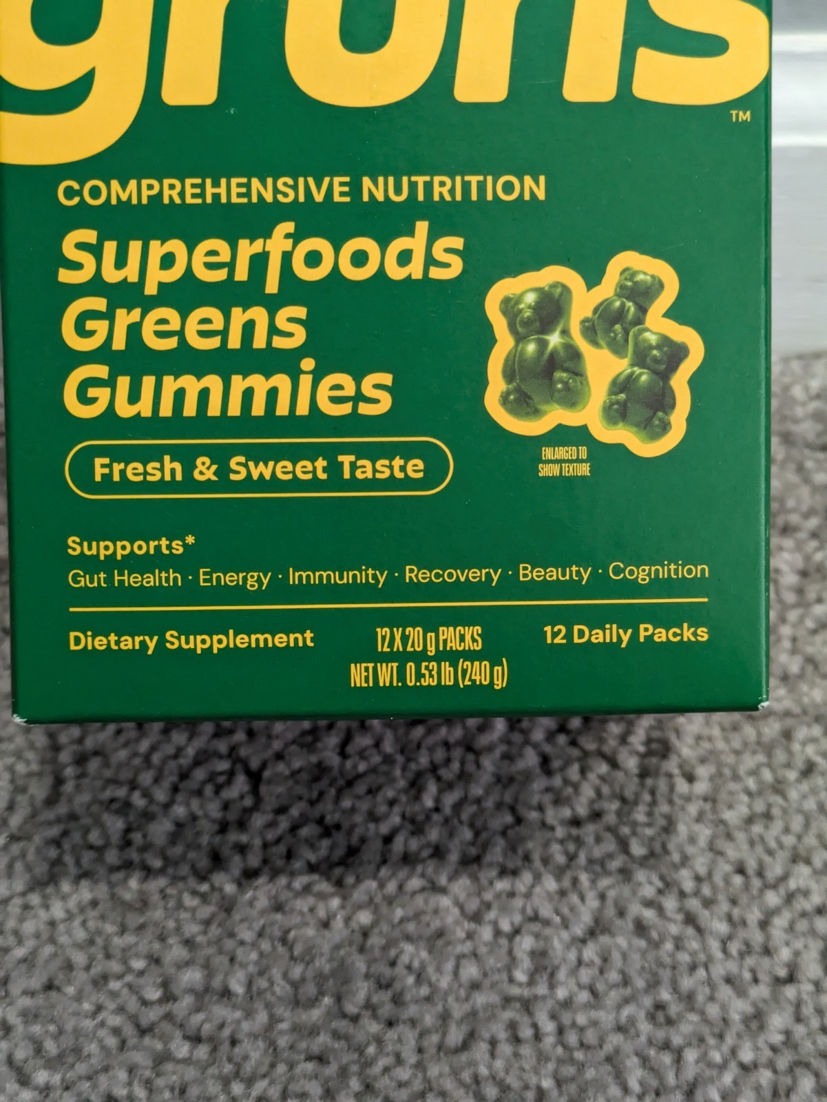 NEW Gruns Superfoods Greens Gummies 12 Daily Packs Exp 01/2027 Clean Ingredients