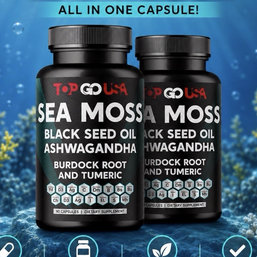 2 Pack Sea Moss Black Seed Oil Ashwagandha Burdock Root Turmeric 180 Capsules