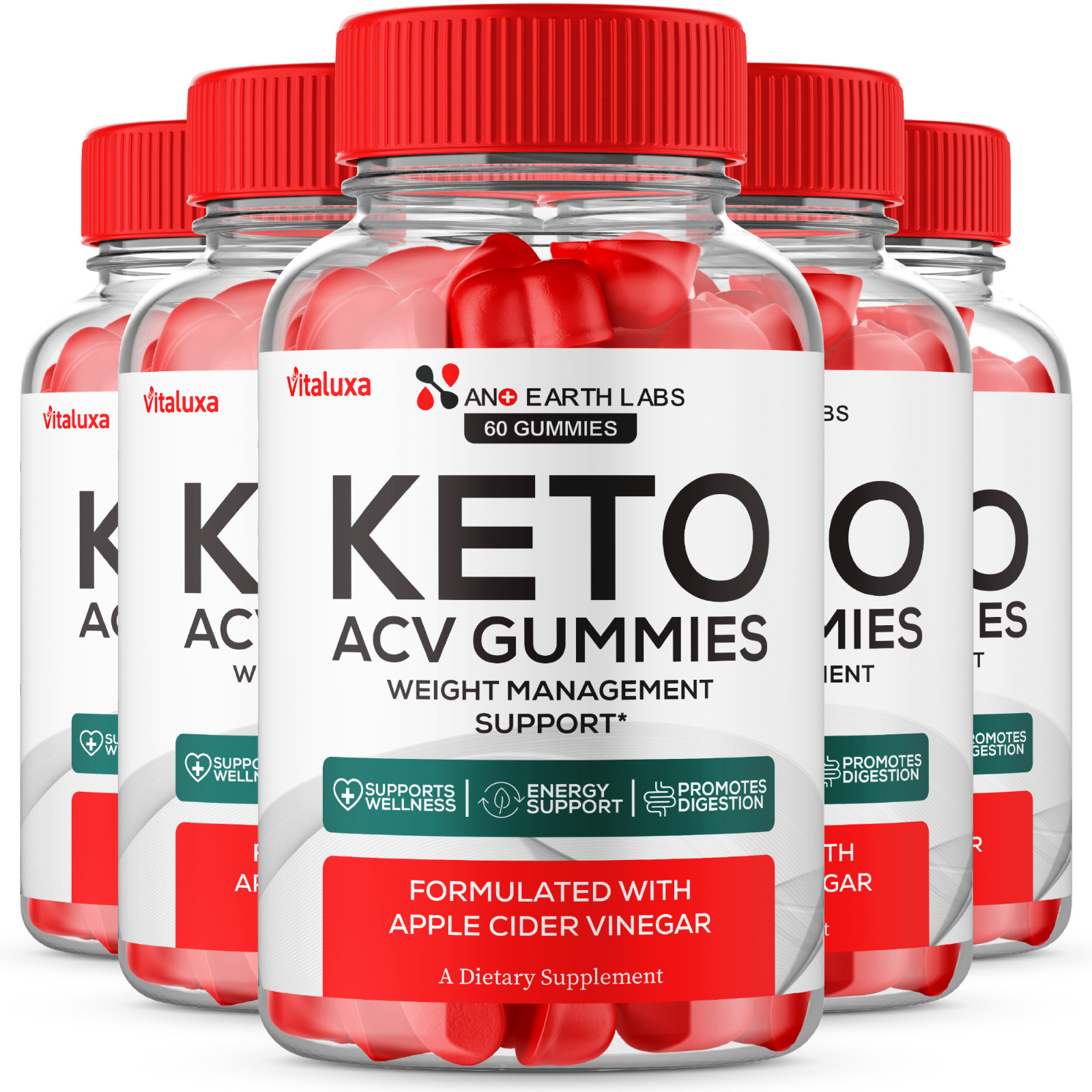 (5 Pack) Nano Earth Labs ACV Gummies Supplement NanoEarthLab Gummy (300 Gummies)