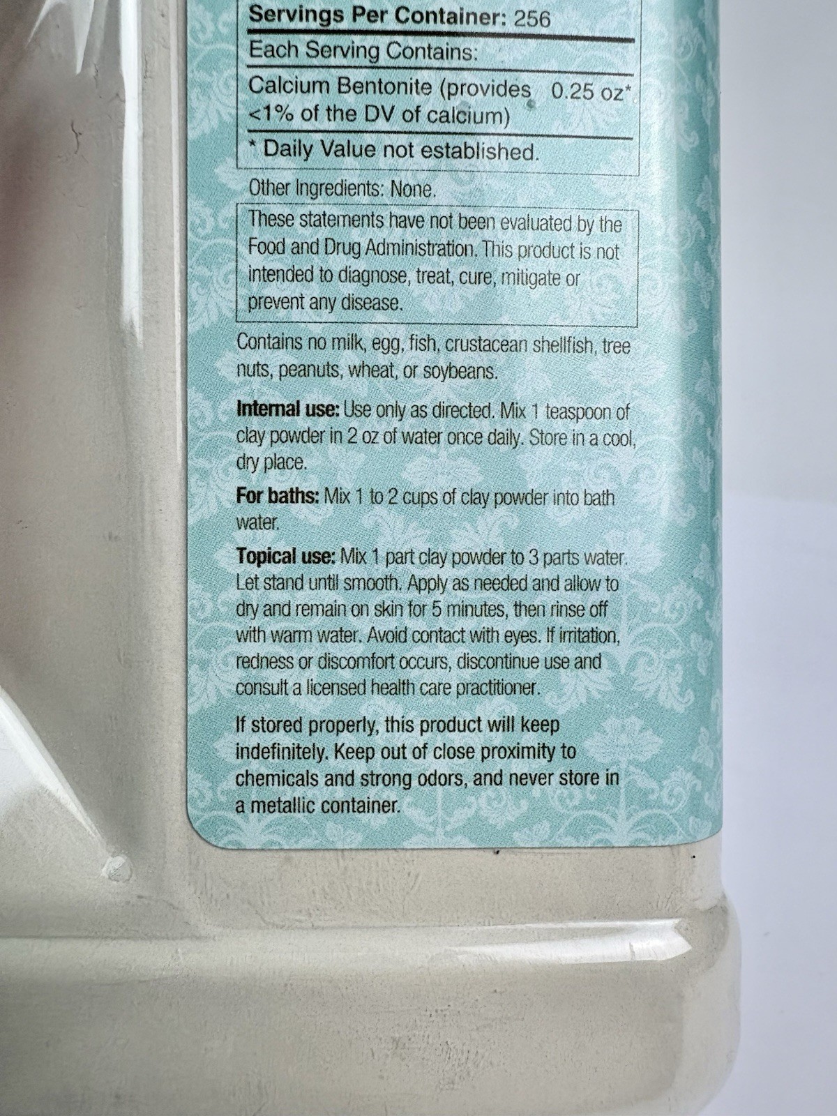 NOS Living Clay Detox Clay Pwd Calcium Bentonite Dietary Supplement 1/2 Gal 4lbs