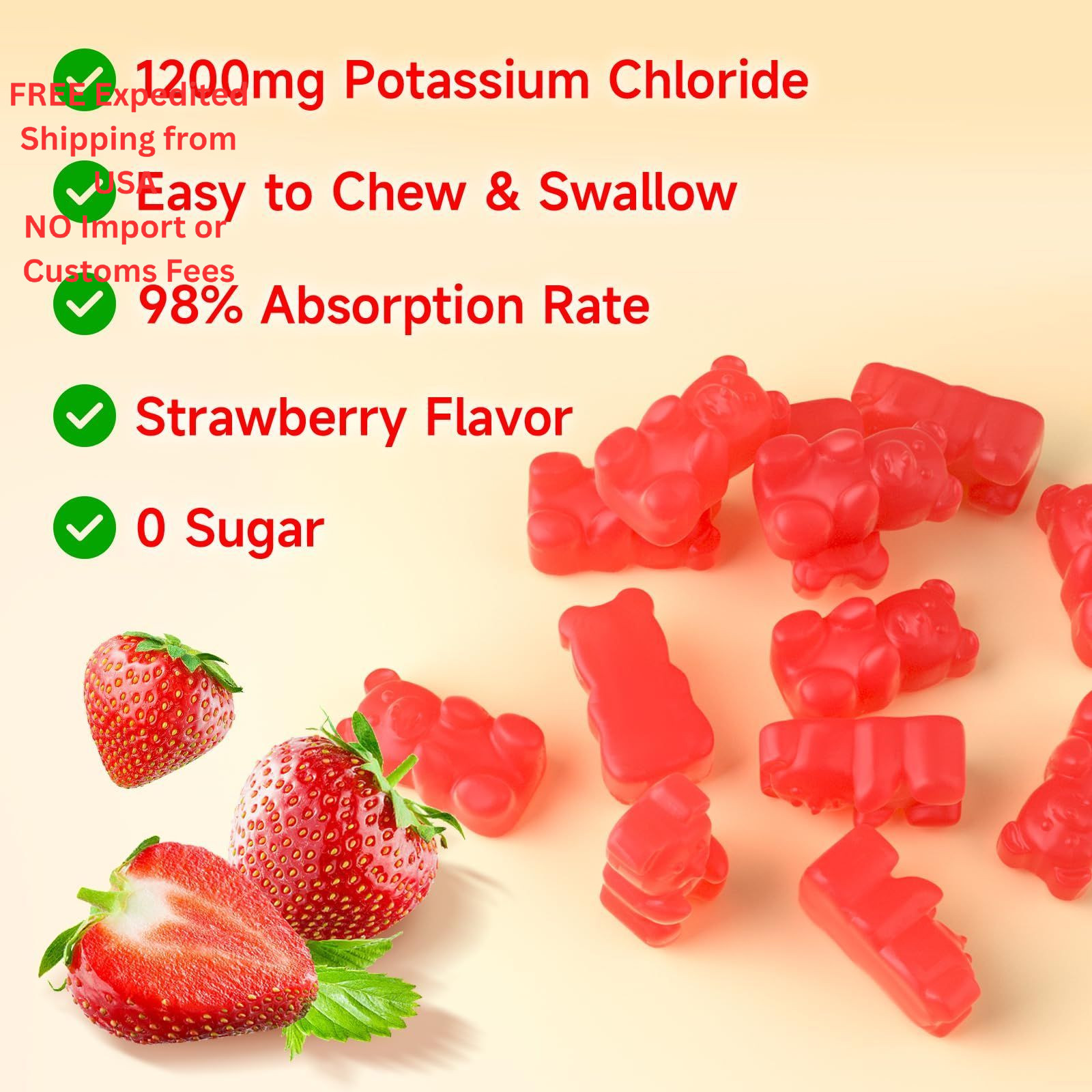 softbear Potassium Gummies for Adults, Sugar Free 60 Count (Pack of 1)