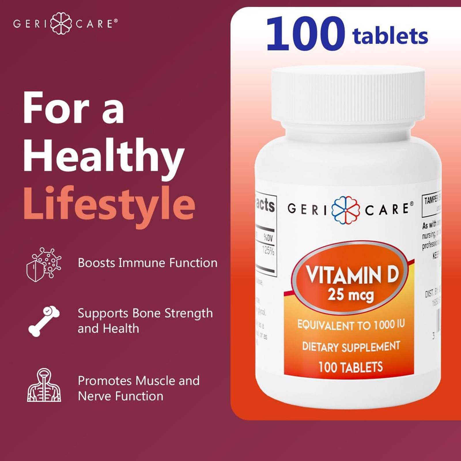 Geri-Care Vitamin D Tablet 876-01-GCP 1 Bottle 100 per Bottle