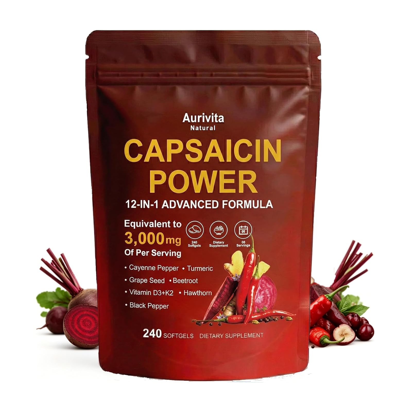 Capsaicin Softgels,auri Cayenne Pepper softgels， with Vitamin E, D3+K2,