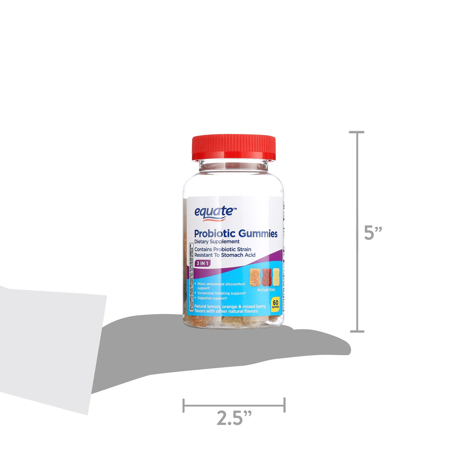 Equate 3-In-1 Daily Dietary Supplement Probiotic Gummies, Natural Fruit Flavors,