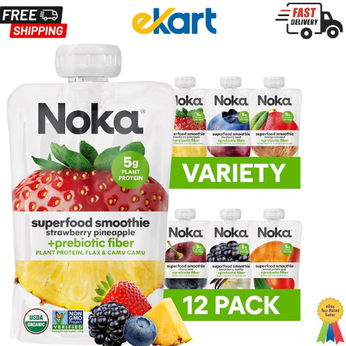 Variety Pack Noka Superfood Fruit Smoothie Pouches – 12 Count, 4.22 Oz Each