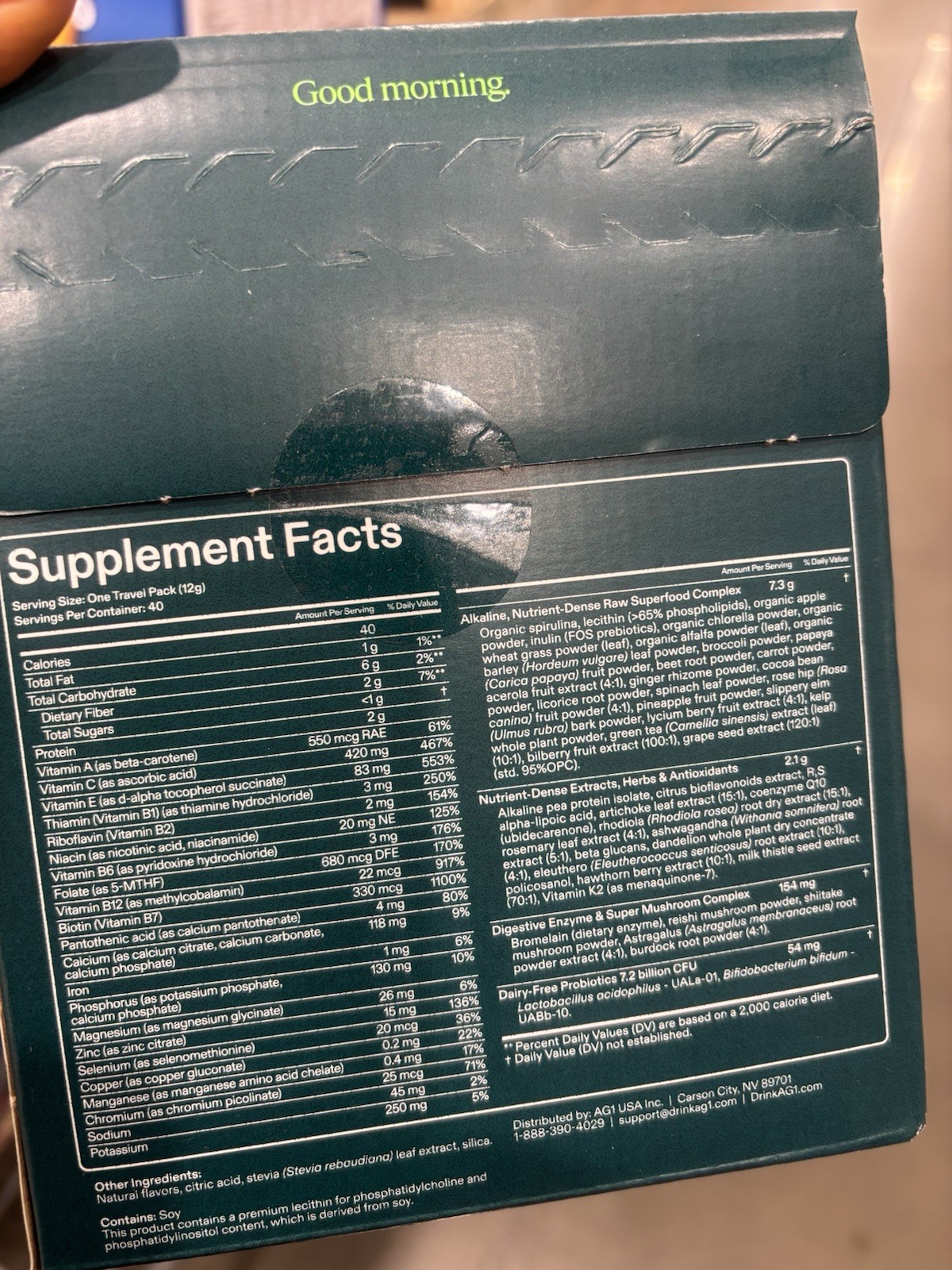 AG1 Foundational Nutrition Powder Travel Packs 40 Count NSF Sport