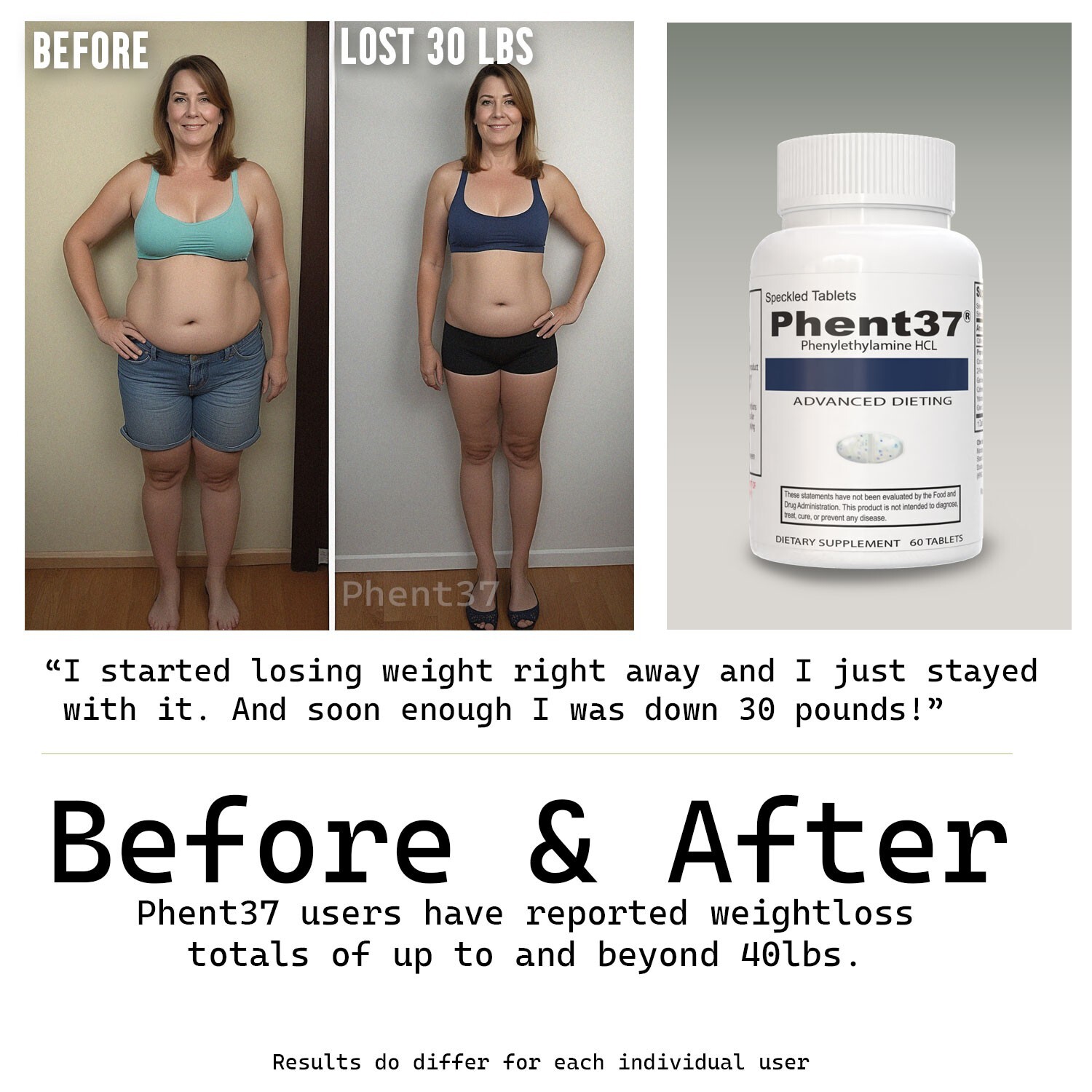 3 + 1 FREE (4 total Bottles – Phent37 – Appetite Suppressant Fat Burner Diet