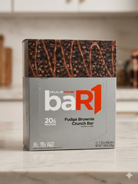 R1 Rule One – BAR1 Fudge Brownie Crunch Bar – 20g Protein, GF, 12g Fiber – 12 ct