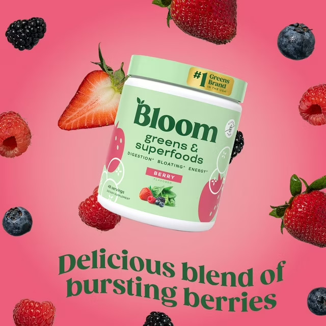 Bloom Greens & Superfoods Powder Strawberry Kiwi 48 Servings DairyFree Exp 11/26