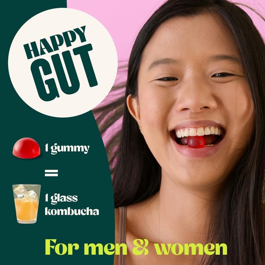 BoochBod Kombucha Gummies – Probiotics, Fiber, Slippery Elm, MCT Oil for Bloatin