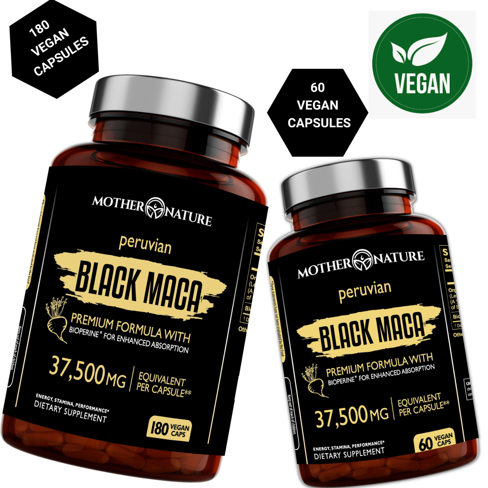 Organic Black Maca Extract, 37,500mg, 180ct & 60ct, for Sexual Health & T Boost
