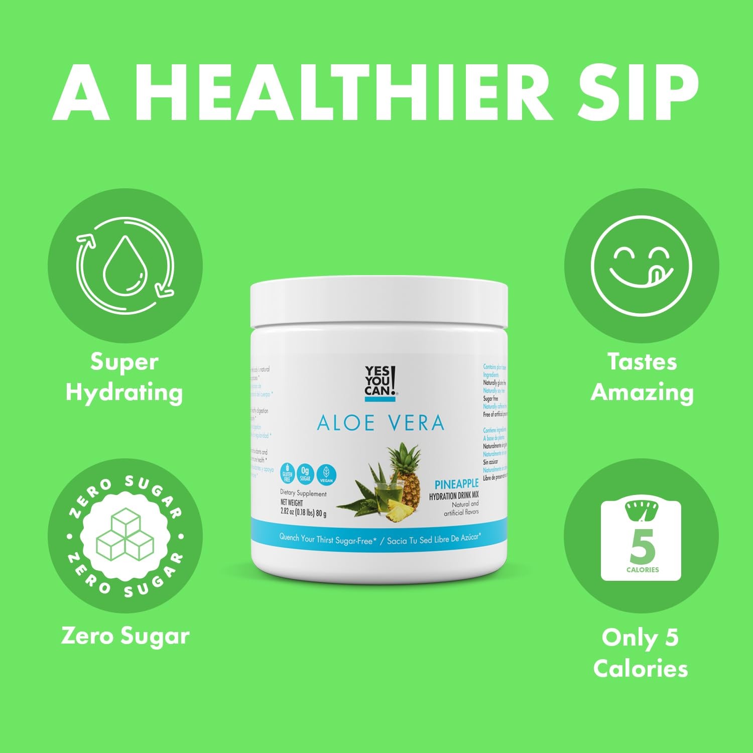Yes You Can! Aloe Vera Powder Drink Mix – Hydration Booster Infused with Pure