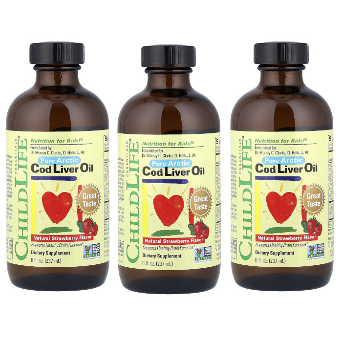 ChildLife Cod Liver Oil Natural Strawberry 8 fl. oz Each (Pack of 3)