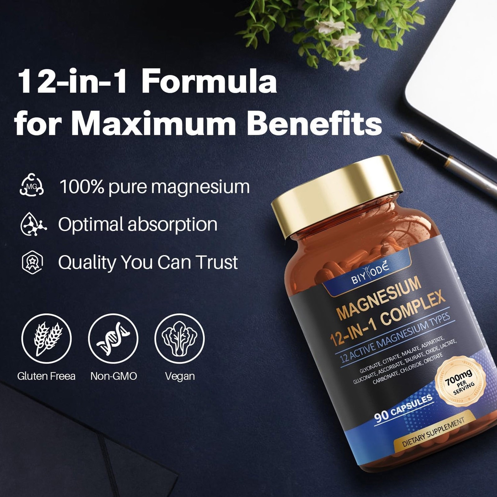 in Magnesium 12 1-5X 1 Complex – Glycinate Citrate Malate Taurate Daily Support