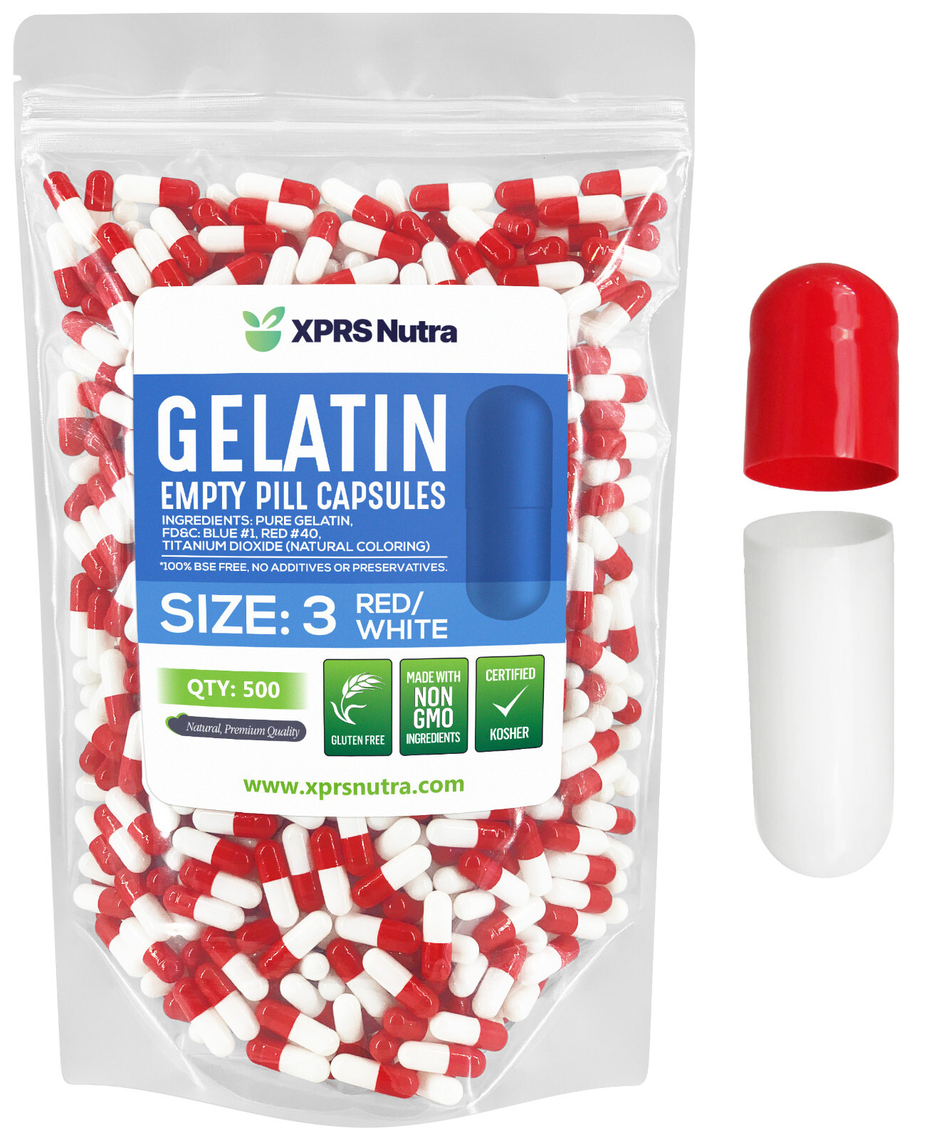 Capsules Express Size 3 Red & White Empty Gelatin Capsules Gelcap Kosher Pills