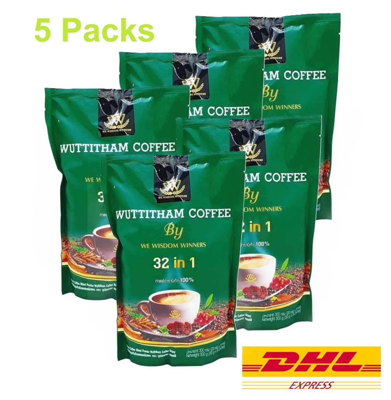 5 x Wuttitham Healthy Instant Coffee 32 in 1 Mixed Herbs Manage Weight Control