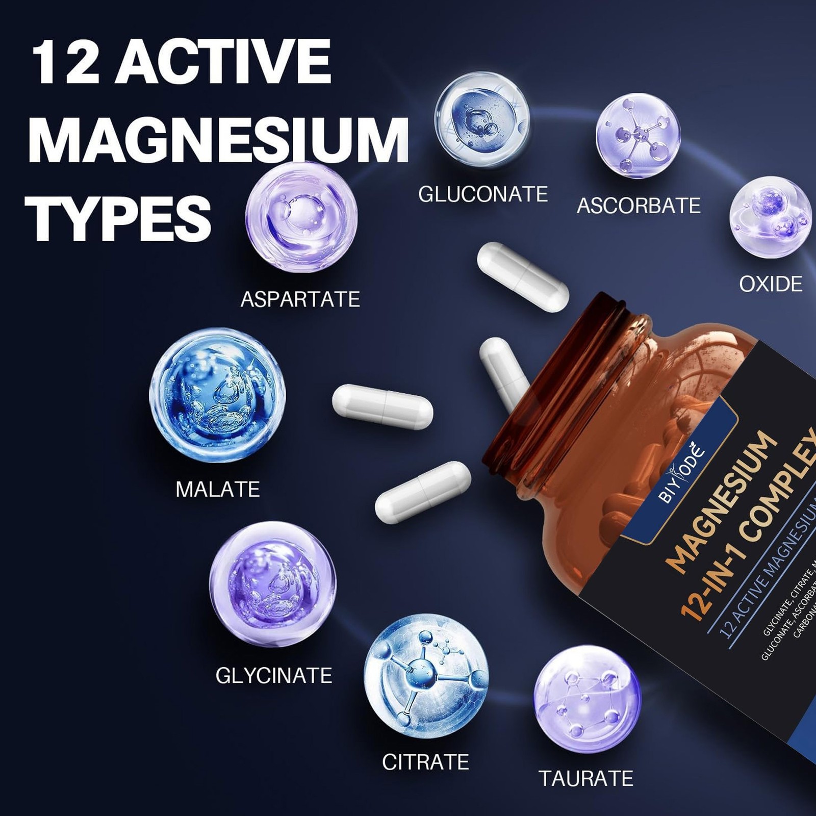 in Magnesium 12 1-5X 1 Complex – Glycinate Citrate Malate Taurate Daily Support