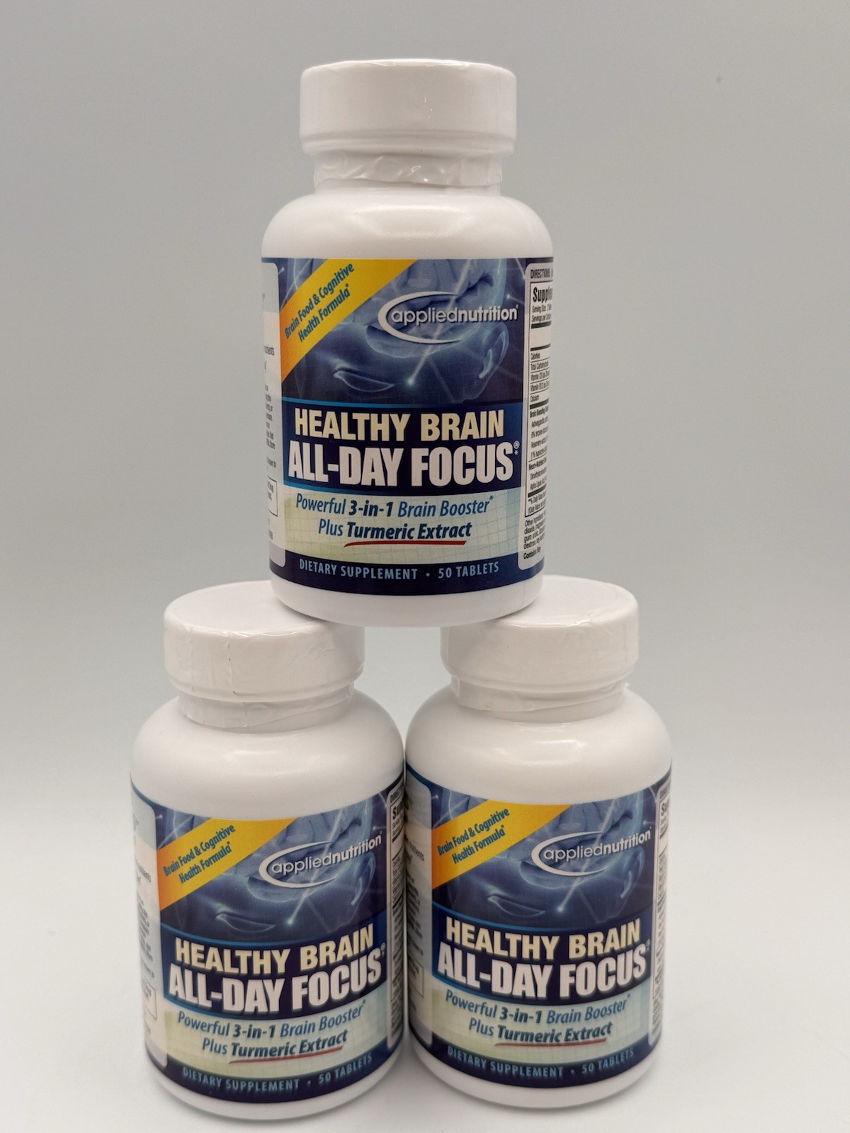 3 ~ Applied Nutrition Healthy Brain All-Day Focus ~ 150 Tablets Total ~ 06/2026+